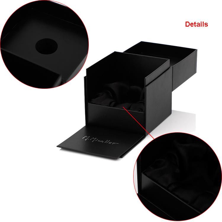 Rigid Paper Custom Logo Luxury Black Square Cardboard Packaging Single Cufflink Gift Box