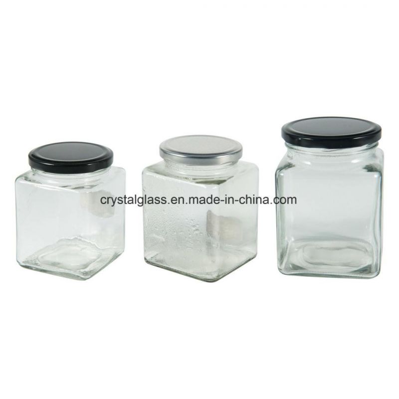 50ml 100ml 380ml 500ml 730ml Hexagonal Glass Food Jam Honey Glass Chutney Jar with Screw Sliver Lid