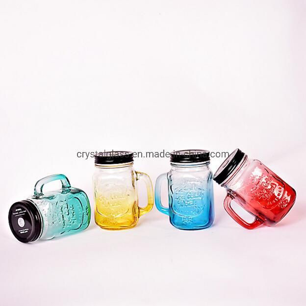 16oz Clear Customs Glass Mason Jar with Handle and Lid