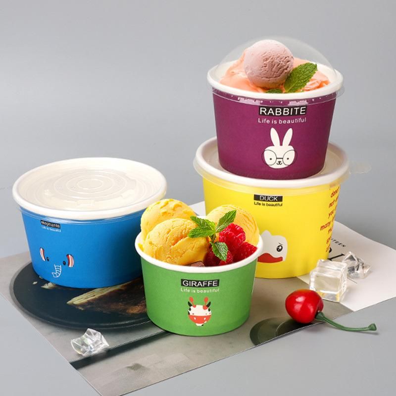 92*80*61mm 8oz Double PE Ice Cream Paper Bowl with Paper Lid