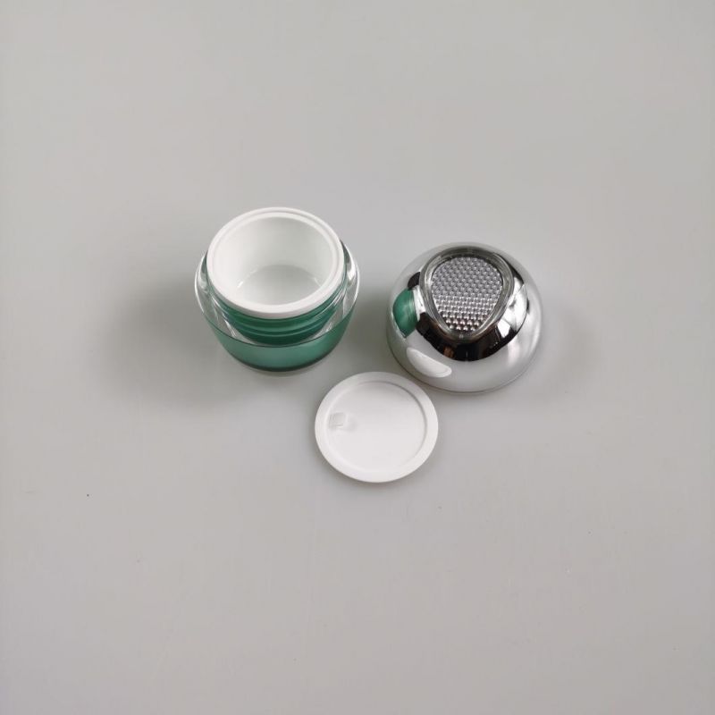 15g 30g 50g Round Acrylic Cream Jar Green Cosmetic Jar with Metalized Silver Lid for Facial Cream