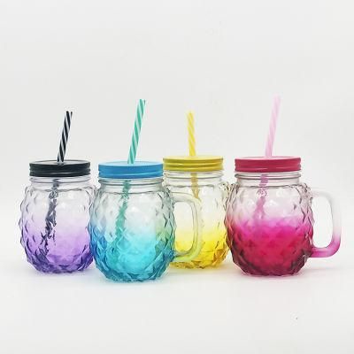 Pineapple Glass Mason Jars Cups, Pineapple 18 Oz. Mason Jar with Straw