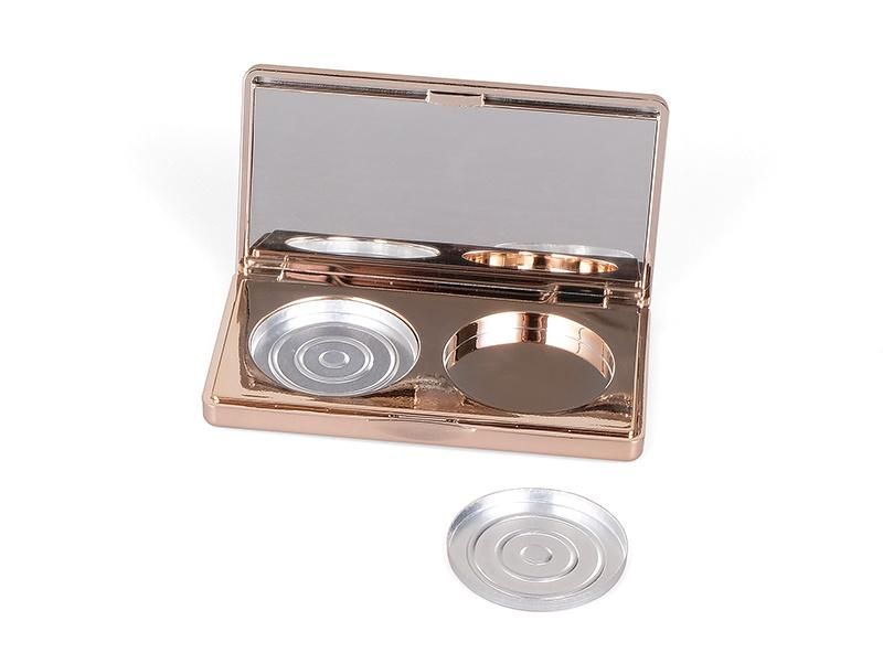 Gold Custom Logo Mini Square Beauty Make up Compact Pressed Metalized Magnetic Plastic Packaging Eyeshadow Case Makeup Palette Empty Eyebrow Case Box Container