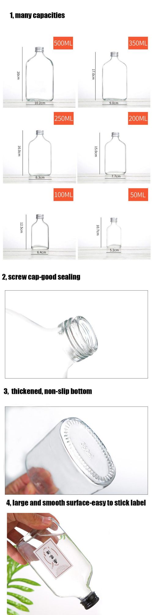 200ml 250ml 500ml Empty Flat Amber Cold Brew Coffee Whiskey Glass Bottle with Metal Lid