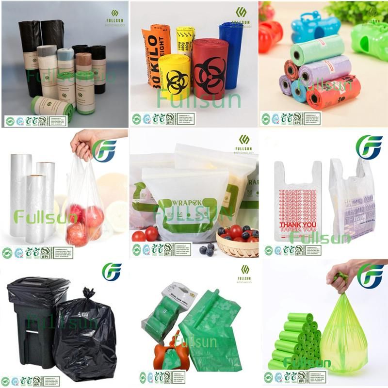 Biodegradable Plastic Handbag Tote Food Packaging DIN En13432 Custom Printed Compostable Supermarket Handle Promotional Shopping Bag