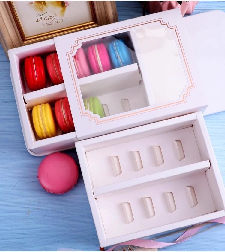 Wholesale Customization White Cookie Package Box with Grid for 5 Macarons or Biscuits Candies Cookies Container Macaron with Clear Window Cardboard Tray Packing