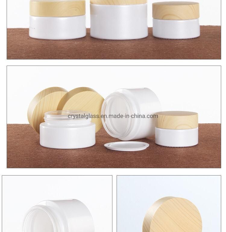 Pearl White Lotion Bottle with Wood Caps and Plug in Store