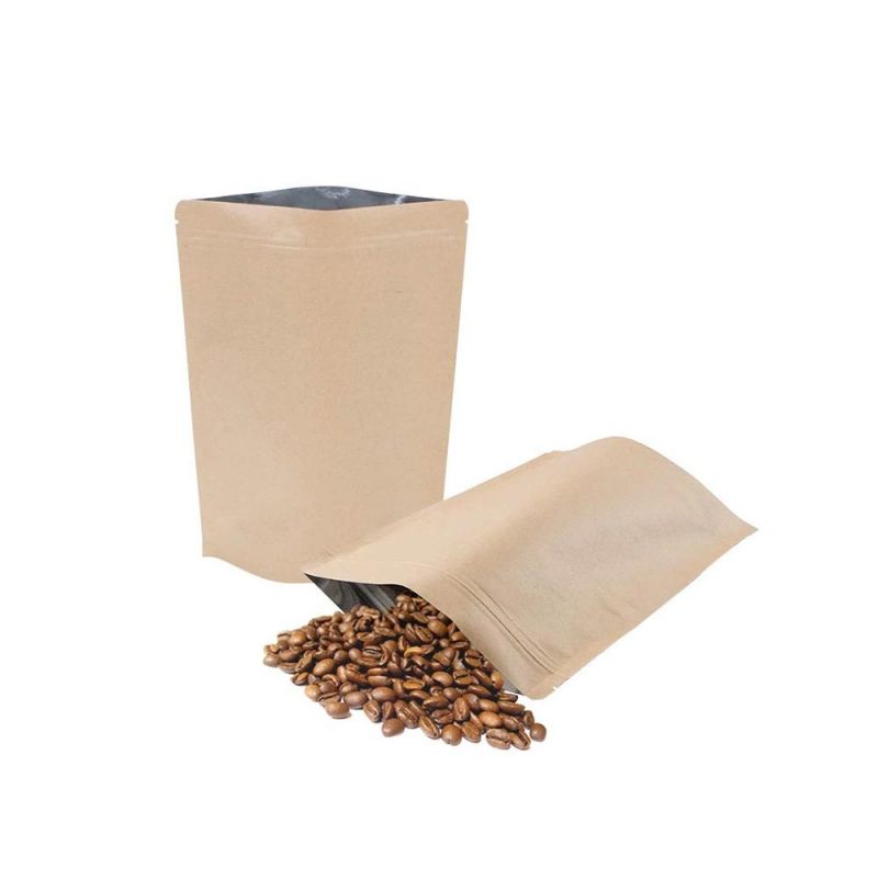 Eco-Friendly Coffee Bean Tea Pet Food Packaging Flat Bottom Bag 100% Compostable Biodegradable Kraft Paper Plastic Nutrition Powder Packing Bag 250g
