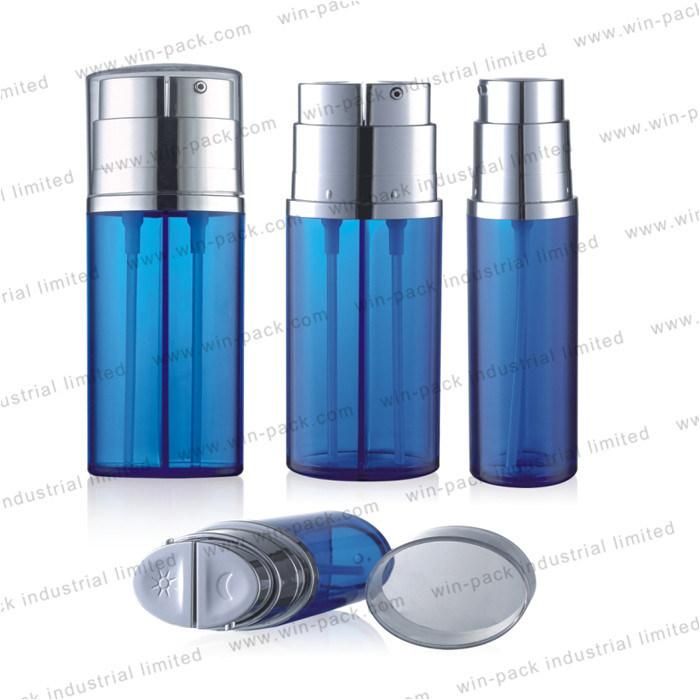 Transparent Blue Plastic Cosmetic Packaging Custom Color Lotion Bottle 35ml Skin Care Lotion Pump Bottle Liquid Foundation Dual Chamber Airless Bottle