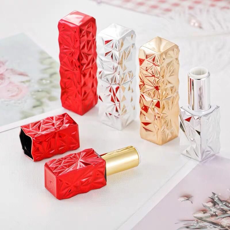 36g Textured Magnet Lipstick Tube Silver Red Geometric Irregular Magnetic Button Lipstick Empty Tube DIY Magnetic Suction Lipstick Shell