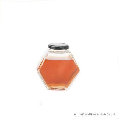 250ml Flat Hexagon Honey Jam Chili Sauce Glass Jars with Metal Lid