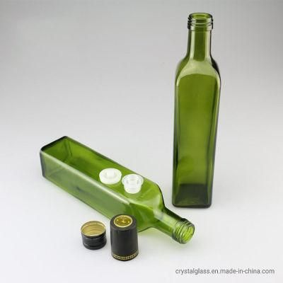 Olive Oil Glass Bottle Dark Green Square Glass Bottles with Lug Stopper