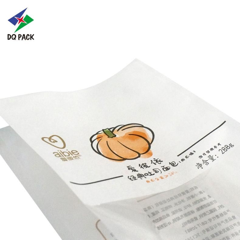 Customized Printing Food Grade Bread Pakcging Quad Seal Flat Bottom Paper Bag for Bread