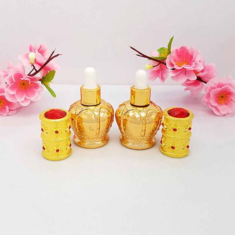 in Stock Ready to Ship 30ml Fancy Golden Zinc Alloy Cap Attar Oud Oil Crystal Glass Perfume Bottle Fragrance Bottle