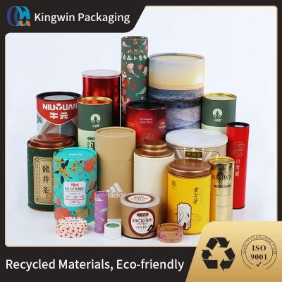 Elegant Cylinder Food Grade Round Box Tea Gift Packaging Cardboard Box / Cylindrical Shape Paper Tea Box