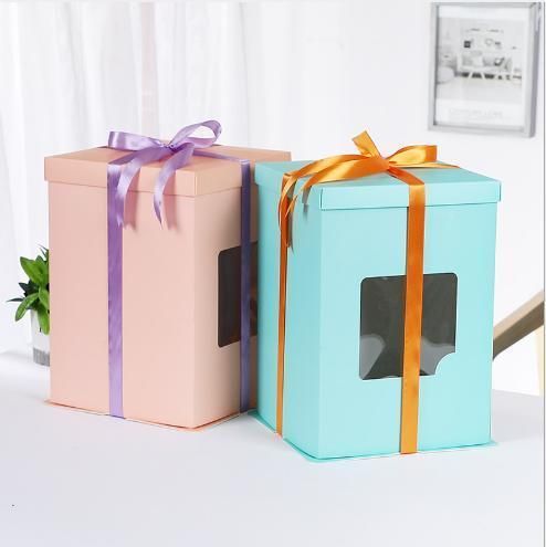 Three-in-One Baking Wedding Party Birthday Tall Cake Clear Window Paper Box Transparent PVC PP Pet Plastic Gift Packaging Cupcake Shaped Box Wholesale Custom