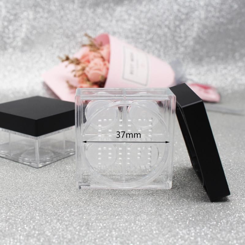 Hot Selling Black Makeup Packaging Custom Logo Plastic Empty Round Transparent Loose Powder Jar with Sifter