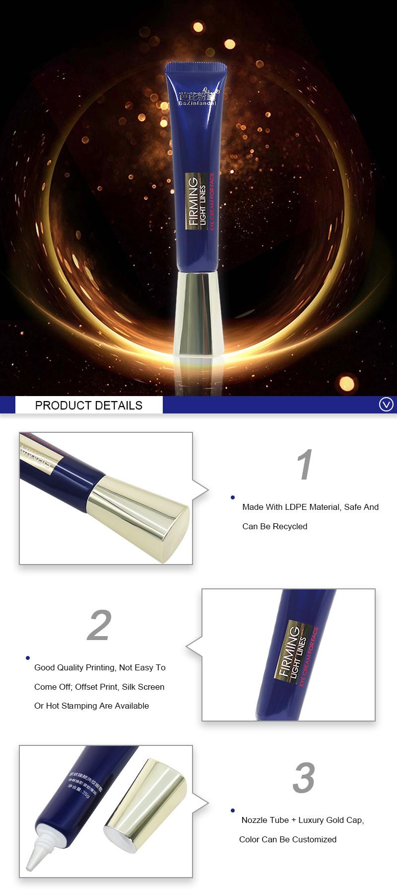 China Factory Unique Tube Cosmetic LDPE Eye Cream Plastic Blue Tube with Golden Cover