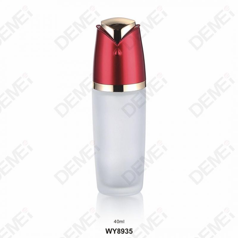 40/100/120ml 50g Cosmetic Skin Care Packaging Clear Frosted Toner Lotion Glass Bottle and Cream Jar with Red ABS Flower Cap