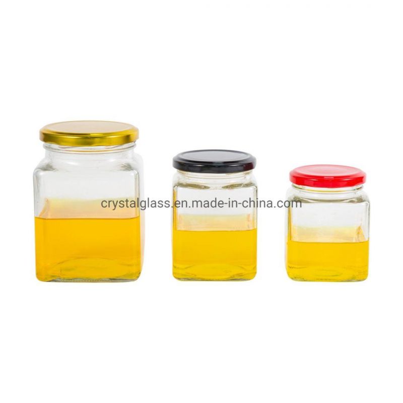 280ml 380ml Square Shape Glass Jar for Honey Jam Jelly Food Storage Jar with Tinplate Lid