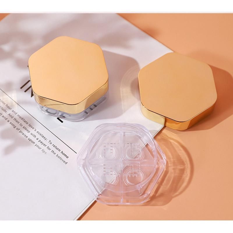 Hot Sell Gold Hexagon Makeup Packaging Custom Logo Plastic Empty Round Transparent Loose Powder Jar with Sifter