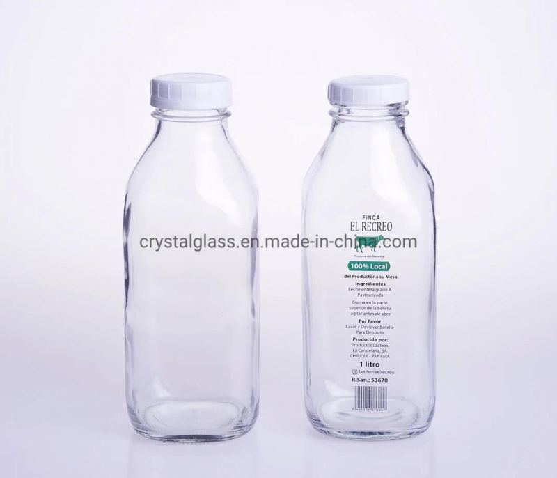 950ml 31oz Big Capacity Square Fresh Glass Juice Bottle with Plastic Lid