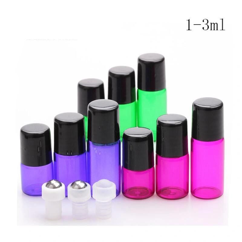 1 2 3ml Glass Roll on Bottles Aromatherapy Essential Oil Roller Bottles with Black Cap Mixed Bottle Color