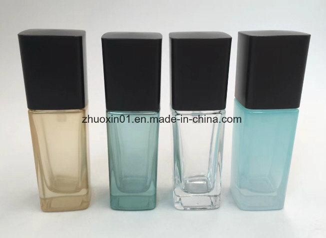 60ml Transparent Square Glass Bottle with Lotion Pump for Cosmetics