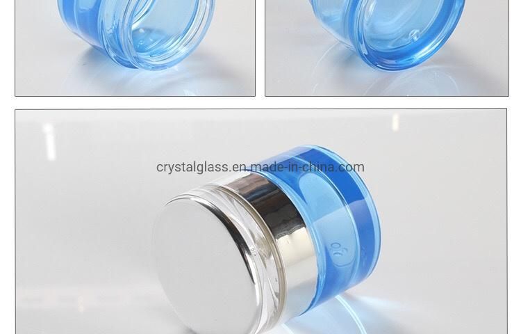 Blue Cream Jar with High Silver Caps 50g