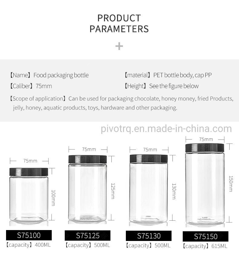 400ml 500ml 615ml Food Packaging Pet Transparent Plastic Bottle for Cans Empty Plastic Jars