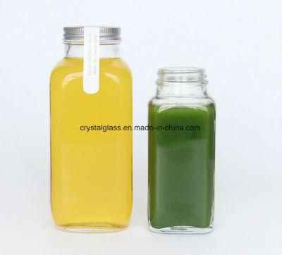 16oz Square Orange Juice Glass Bottle with Customized Logo