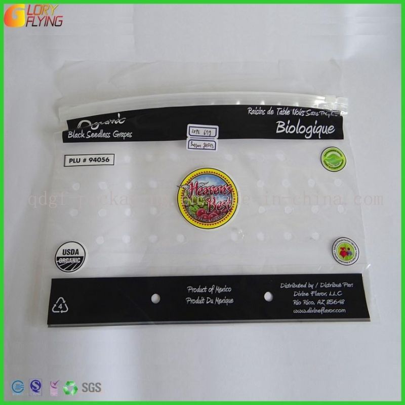 Plastic Grape Zipper Bag with Perforation Freshness Vegetable Packing Bag