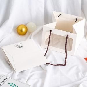 250g White Cardboard Paper Bag Spot Flower Gift Bag Factory Direct Sale Window Handbag Gift Packaging