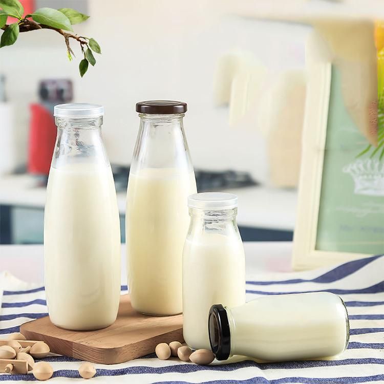 250ml 500ml 1L Round Beverages Juice Glass Milk Bottles with Metal Lids