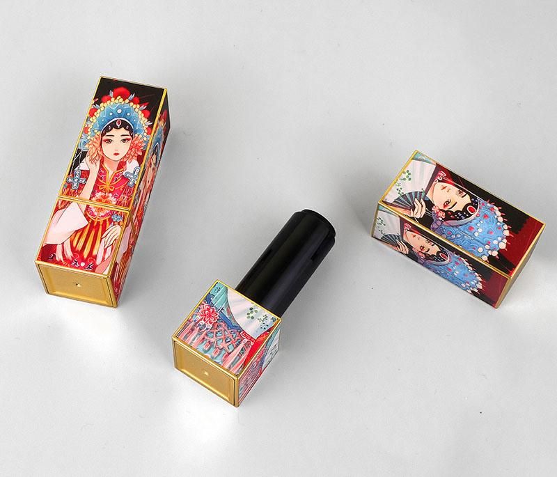 Lady Unique China Style Square Luxury 3D Printing Magnetic Lipstick Container Lip Balm Tubes