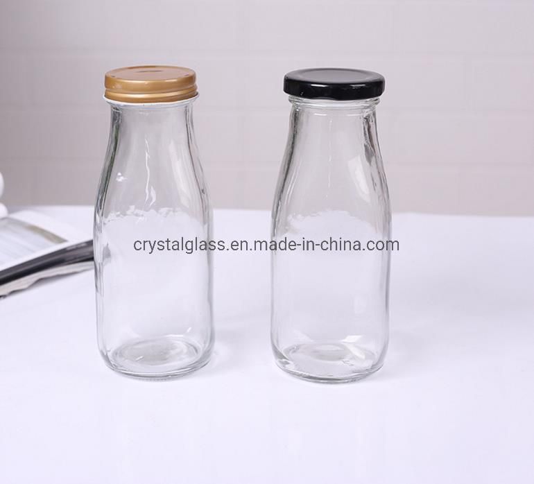 250ml 300ml 500ml 1000ml Clear Empty Glass Fresh Milk Juice Beverage Bottle with Metal Lids