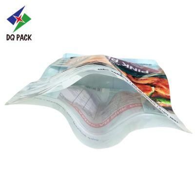 Dq Pack Custom Printed Mylar Bag Reusable Zipper Pouch Qual-Seal Flat Bottom Zipper Bag with Transparent Window for Pink Prawns Packaging