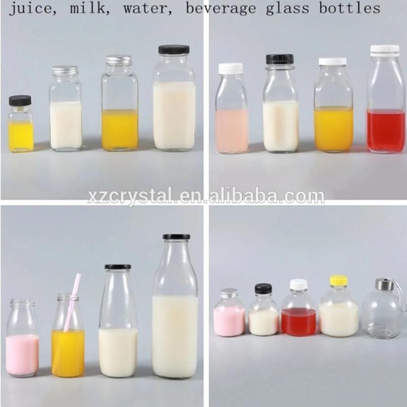 Wholesale 10oz 16oz Round Glass Milk Bottle with Metal Screw Cap