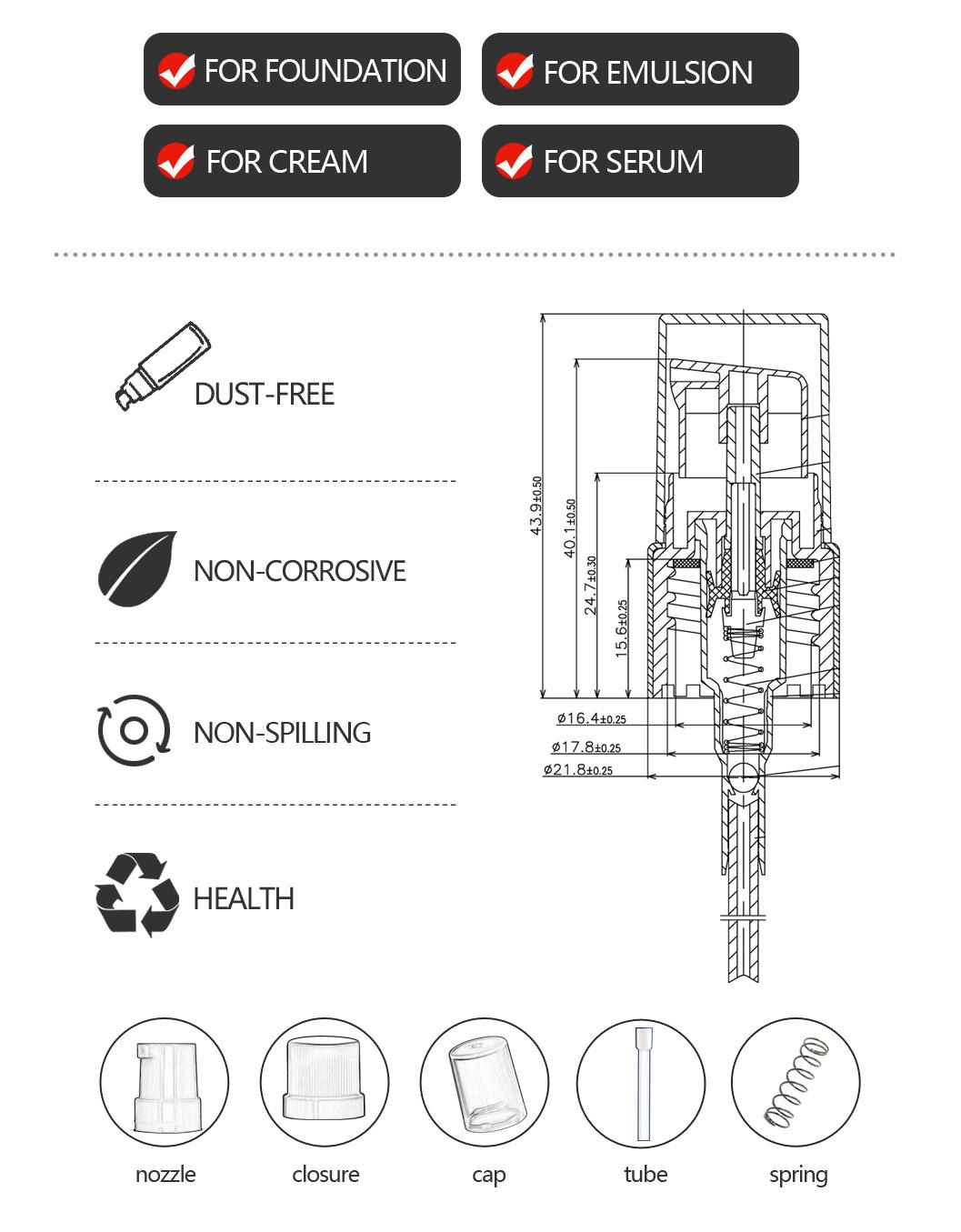 18 410 18 415 20 410 20 415 Hot Sell Cream Pump with as Full Cap