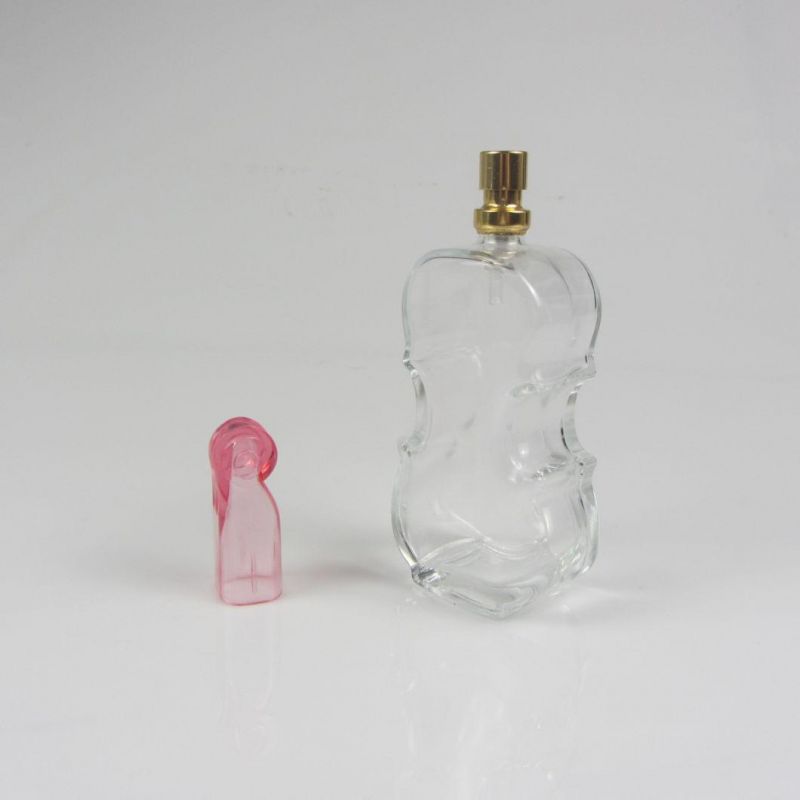 100ml Glass Perfume Bottle in Guitar Shape with Pink Cap