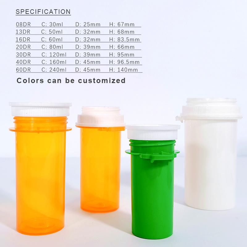 8-60DRAM Child Resistant Medicine Container Capsule Pill Bottle PP Plastic Pharmacy Vials with Push Down and Turn Lids