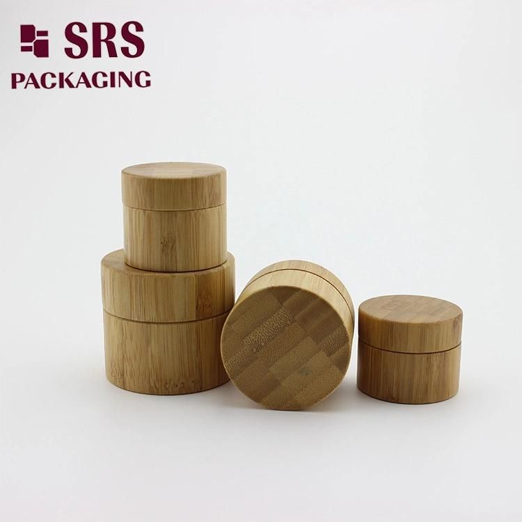 SRS Packaging Eco Friendly Natural Material Bamboo Wooden Cap Plastic Inner Jar Double Wall Container Cosmetic Packaging 15g 30g 50g Cream Skin Care Jars