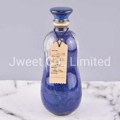 Blue Ceramic Bottle for Wine Liquor with Cork