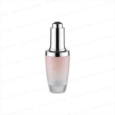 Serum Glass Bottle Press Button Dispenser Shiny Silver Collar Cap Glass Cosmetic Packaging 15ml 30ml