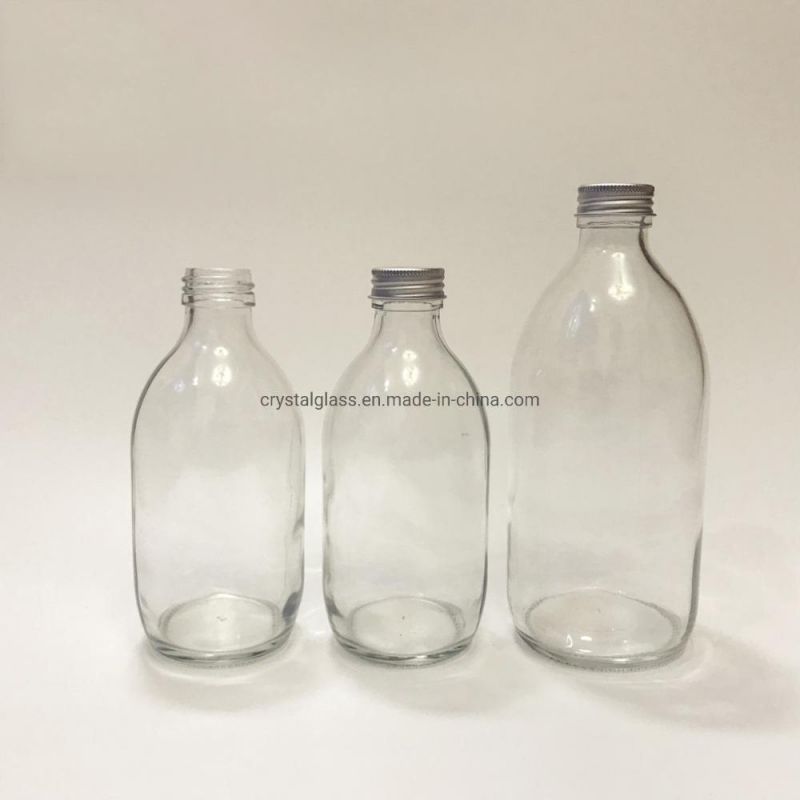 250ml Clear or Frosted Kombucha or Milk Tea or Fresh Juice Beverage Glass Bottle with Silver Lids