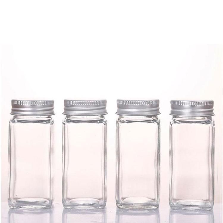 Seasoning Glass Bottle 120ml 4oz Square Pepper Salt Glass Bottle Glass Shaker with Metal Lid