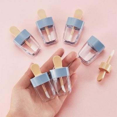 Custom 8ml Transparent Pink Empty Luxury Plastic Ice Cream Cosmetic Balm Lipstick Lip Gloss Wand Containers Tube with Brush