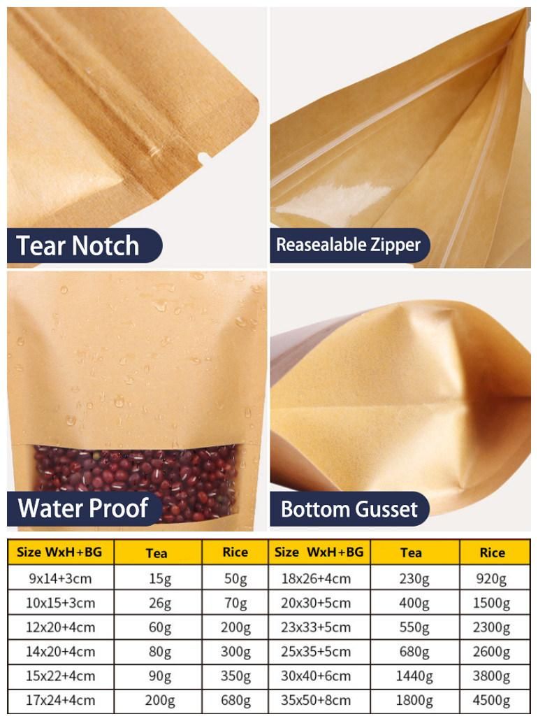 Plain Kraft Paper Standup Zip Lock Pouch Food Packaging Bag