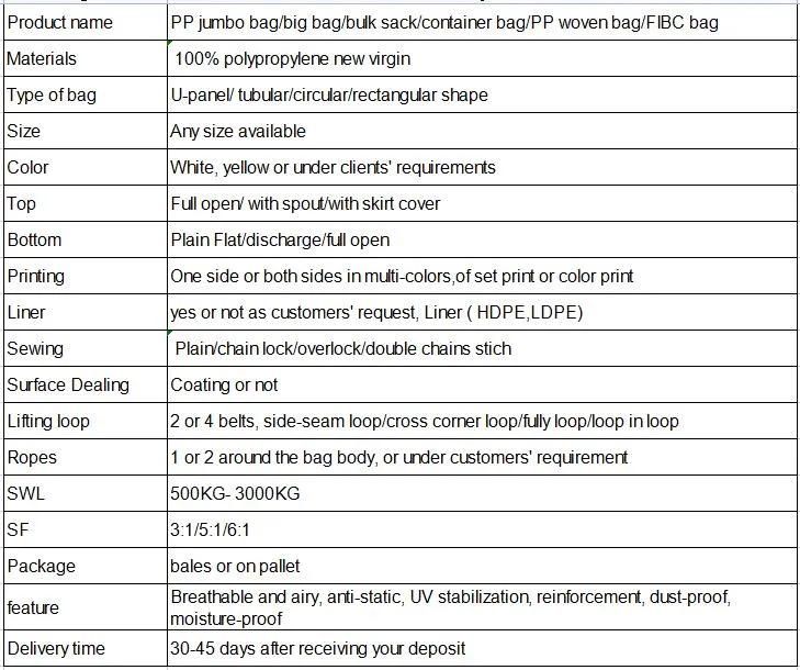 FIBC Big Specifications Bulk Bag Antistatic for Mineral Coal