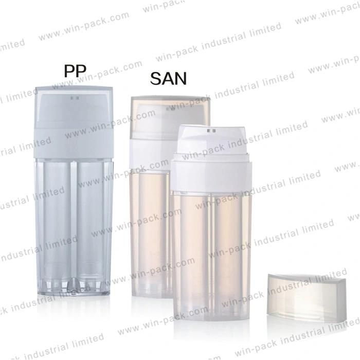 30ml*2 Plastic Double Chamber Airless Bottle and Popular Cosmetic Airless Plastic Squeeze Bottle Free Sample Bottle